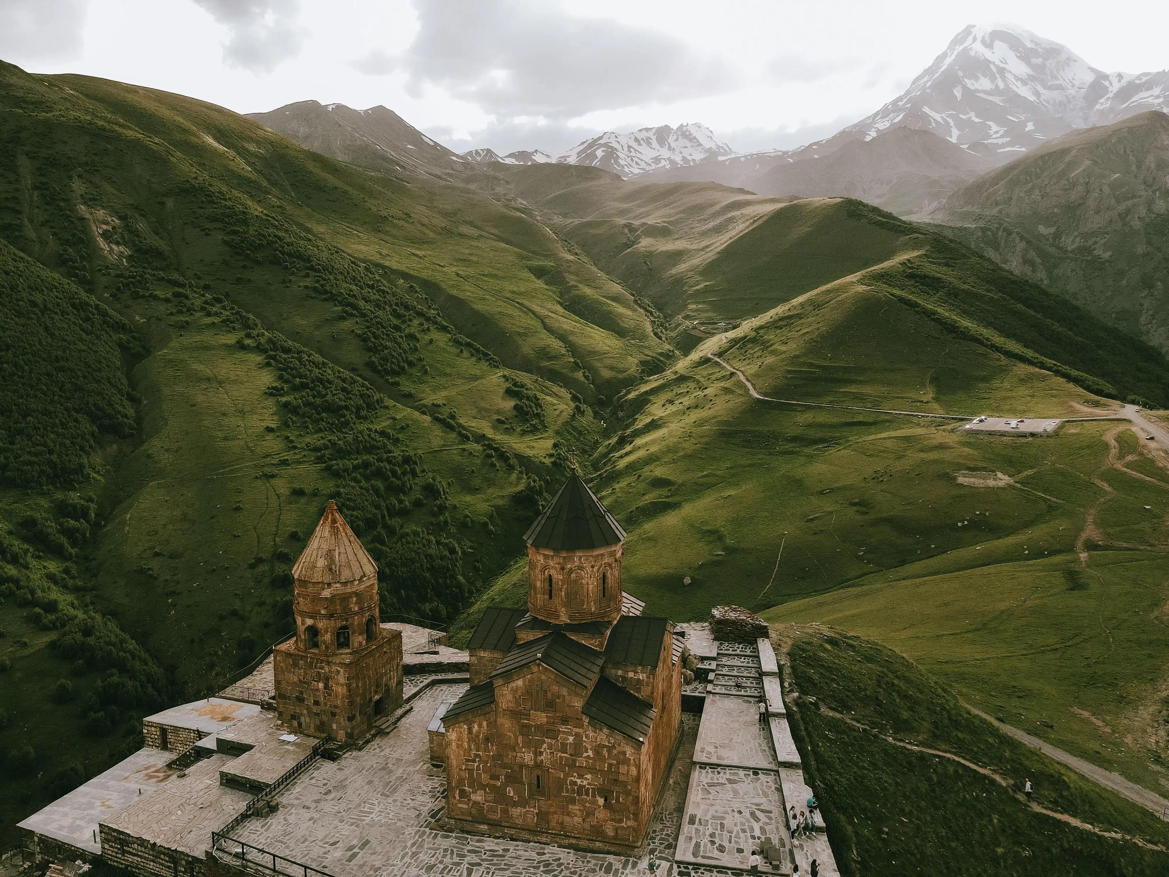 Caucasus mountains and monastery